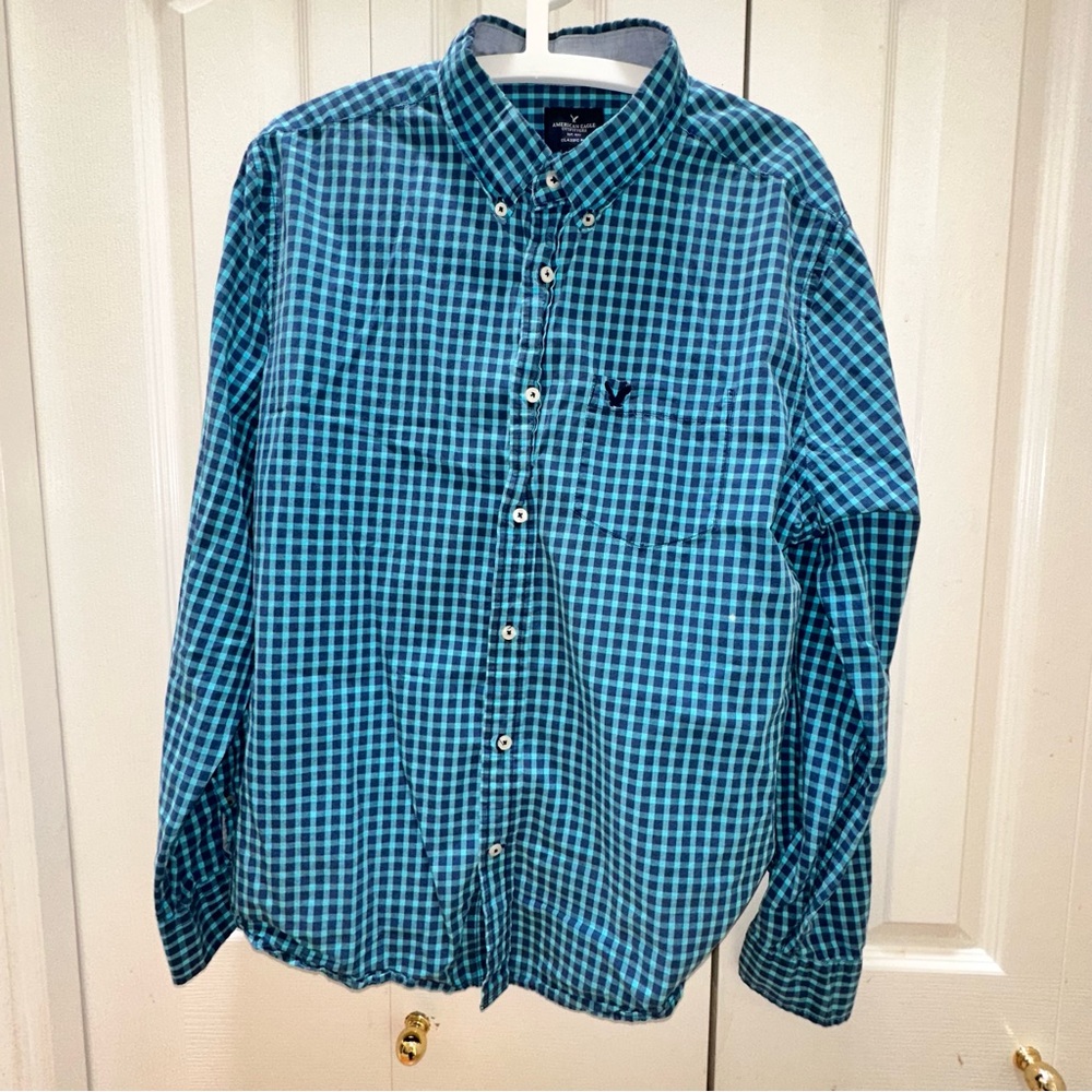 American Eagle Outfitters Teal Plaid Button Down Shirt
